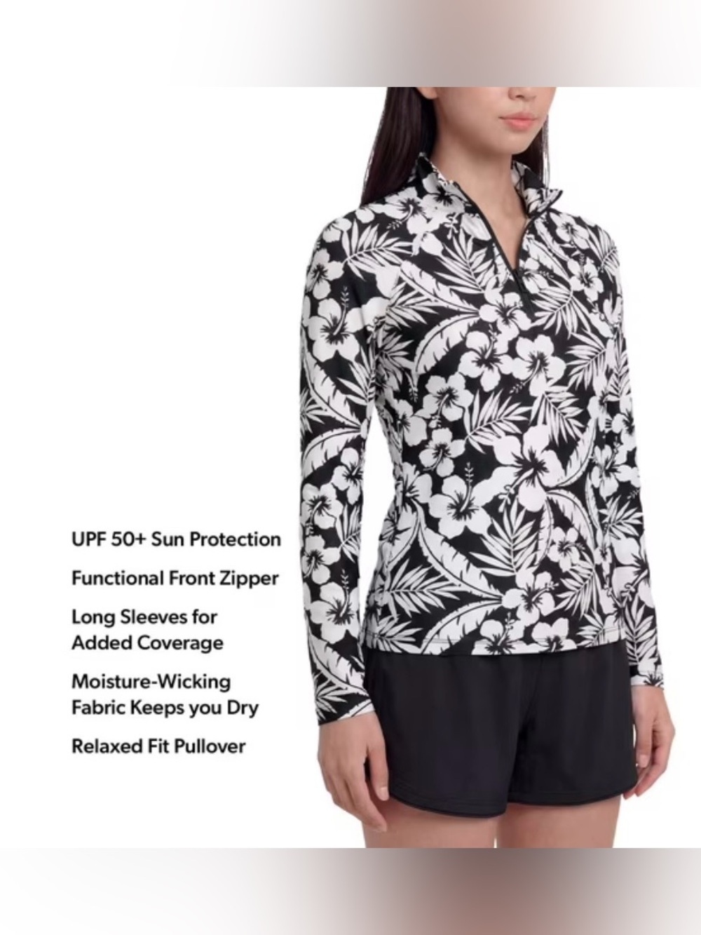 Lands' End Women's Quarter Zip Rashguard 4 Way Stretch/UPF 50/Moisture Wicking